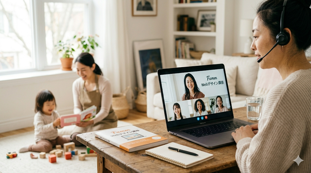 Fammの無料シッターサービスを利用し安心してWebデザインを学ぶママ